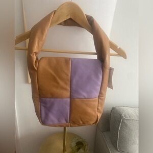 Mango Brown Purple Square Colorblock Y2K Boho Hippie Shoulder Bag